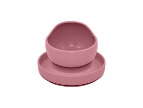 PETITE&MARS Set jedálenský silikónový TAKE&MATCH 2 ks tanier + miska Dusty Pink 6m+