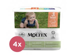 4x MOLTEX Pure & Nature Plienky jednorazové 3 Midi (4-9 kg) 33 ks - ECONOMY PACK