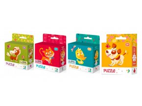 DODO Puzzle 16 dielikov Mix 4 kusov (Psík, Mačka, Kačička, Koník)