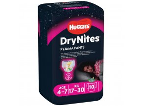 HUGGIES DryNites Nohavičky plienkové jednorazové pre dievčatá 4-7 rokov (17-30 kg) 10 ks