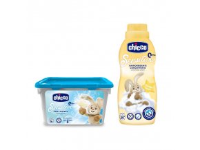 CHICCO Kapsuly pracie gélové Sensitive 16 ks + Aviváž konc. Jemný dotyk 750 ml