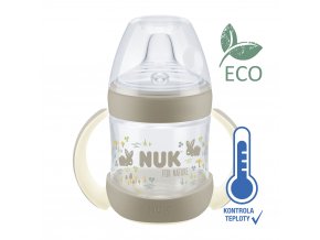 NUK Fľaša dojčenská For Nature na učenie s kontrolou teploty, hnedá 150 ml