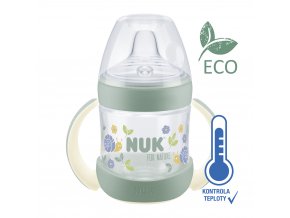 NUK Fľaša dojčenská For Nature na učenie s kontrolou teploty, zelená 150 ml