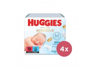 4x HUGGIES® Obrúsky vlhčené Extra Care Triplo 56x3 ks