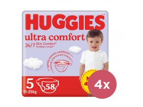 4x HUGGIES® Plienky jednorázové Ultra Comfort Mega 5 (11-25 kg) 58 ks