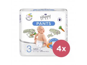 4x BELLA HAPPY Pants Nohavičky plienkové jednorazové 3 Midi (6-11 kg) 26 ks