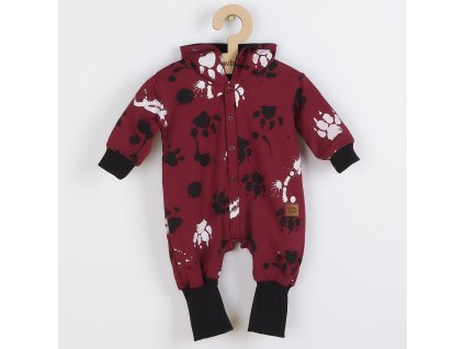 Kojenecký bavlněný overal s kapucí a oušky New Baby tlapka tmavě růžový