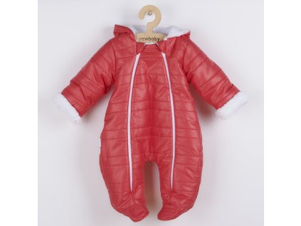 Zimní kojenecká kombinéza s kapucí a oušky New Baby Pumi red raspberry