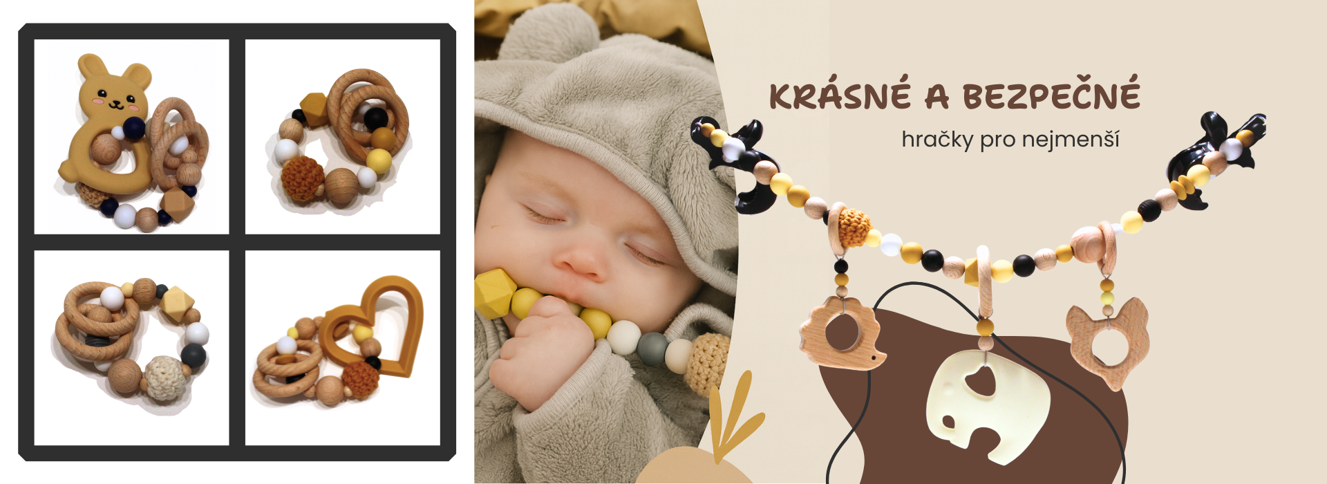 Kojenecké kousátko a klip – bezpečná ručně vyráběná hračka pro miminka, BabyBeads.