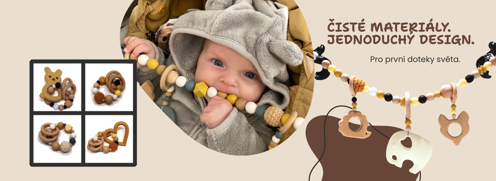 Kojenecké kousátko – certifikovaná ručně vyráběná hračka pro miminka, BabyBeads.