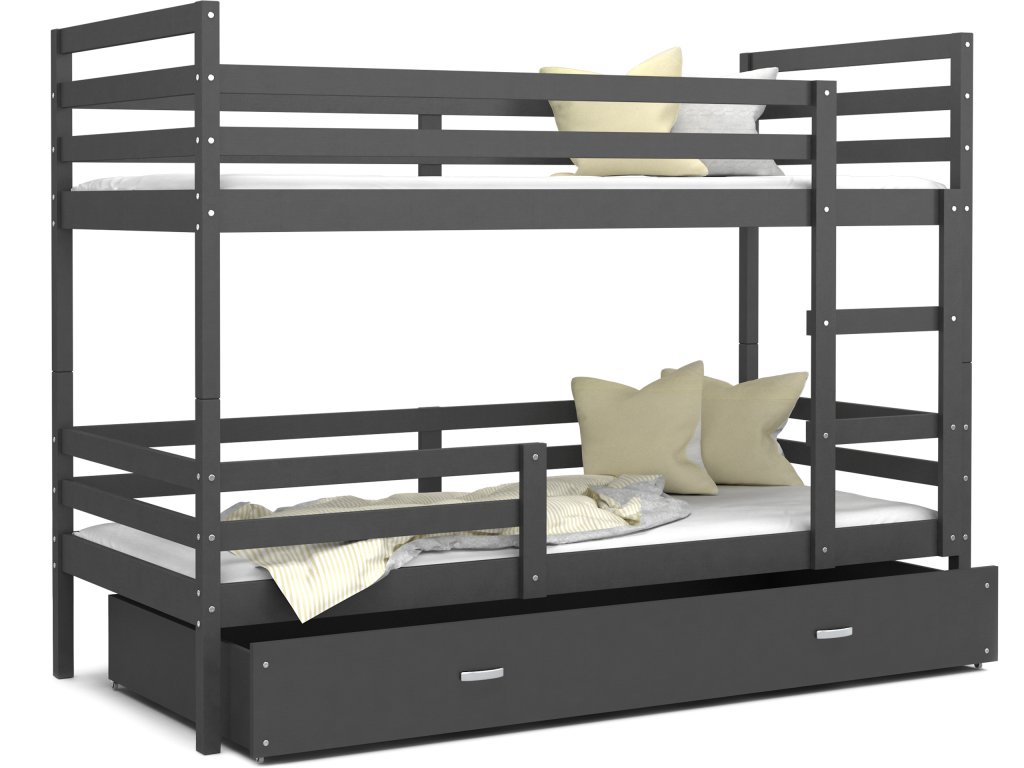 Dětská patrová postel s úložným prostorem HONZA šedá