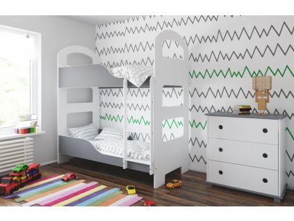 Dětská patrová postel HONZÍK 180x80 šedá bez šuplíku