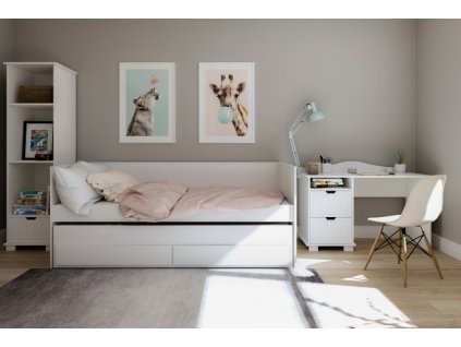Praktická postel s přistýlkou a úložným prostorem HOMNES 200x90 bílá