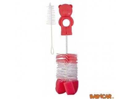 CANPOL BABIES kartáč na čištění láhví s hubkou Růžová Medvěd