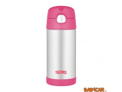 THERMOS dětská termoska s brčkem 355ml Růžová/Stříbrná