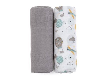 PETITE&MARS Bambusz muszlin takaró 2 db Misty Grey Planes 2az1-ben 120 x 120 cm
