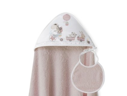 INTERBABY | Kapucnis fürdőlepedő + előke (Variáns Órózsaszín)