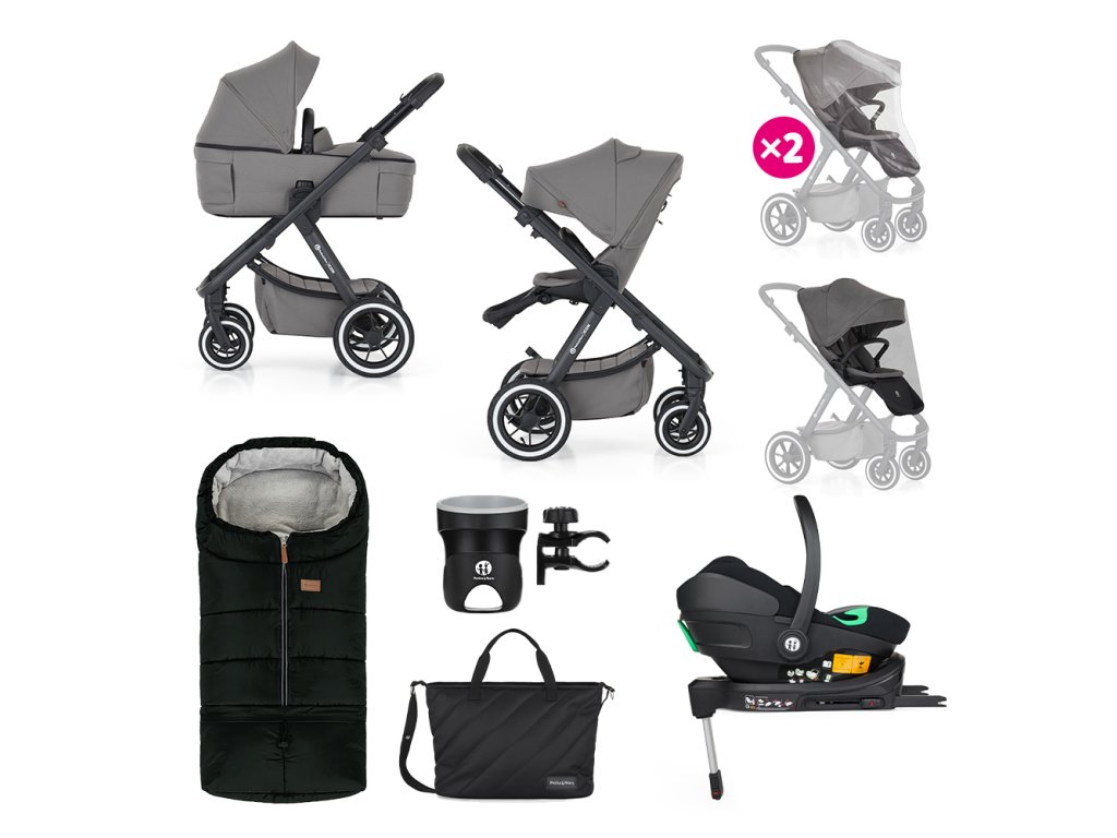 PETITE&MARS Kočík kombinovaný ICON 2v1 Dove Grey XXL AIR + Core Pro i-Size Black Grey + Báza (Varianta PETITE&MARS Kočík kombinovaný ICON 2v1 Dove Grey XXL AIR + Core Pro i-Size Black Grey + Báza)