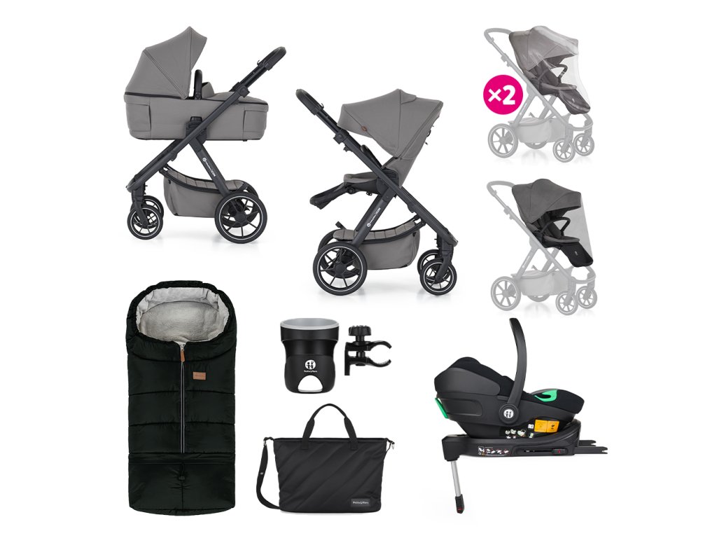 PETITE&MARS Kočík kombinovaný ICON 2v1 Dove Grey XXL RWS + Core Pro i-Size Black Grey + Báza (Varianta PETITE&MARS Kočík kombinovaný ICON 2v1 Dove Grey XXL RWS + Core Pro i-Size Black Grey + Báza)