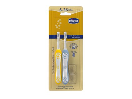 CHICCO Set zubných kefiek pre deti Indigo-Mustard 6-36m, 2ks (Varianta CHICCO Set zubných kefiek pre deti Indigo-Mustard 6-36m, 2ks)