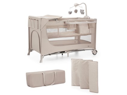 KINDERKRAFT Postieľka cestovná Joy 2 s doplnkami Beige (Varianta KINDERKRAFT Postieľka cestovná Joy 2 s doplnkami Beige)