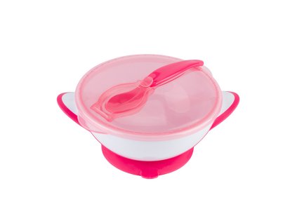 BABYONO Miska uzatvárateľná s prísavkou a lyžičkou 300 ml ružová 6m+ (Varianta BABYONO Miska uzatvárateľná s prísavkou a lyžičkou 300 ml ružová 6m+)
