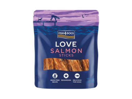 FISH4DOGS Maškrty pre psov LOVE s lososom - tyčinky 85 g