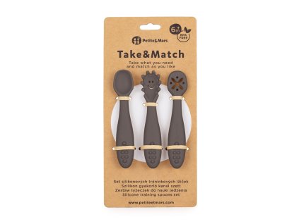 PETITE&MARS Set 3 ks silikónových tréningových lyžičiek Take&Match Bitter Cocoa 6m+ (Varianta PETITE&MARS Set 3 ks silikónových tréningových lyžičiek Take&Match Bitter Cocoa 6m+)