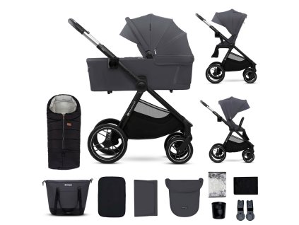 KINDERKRAFT Kočík kombinovaný Nea 2 2v1 Dark Grey + Fusak 3v1 Jibot Horizontal Ink Black (Varianta KINDERKRAFT Kočík kombinovaný Nea 2 2v1 Dark Grey + Fusak 3v1 Jibot Horizontal Ink Black)
