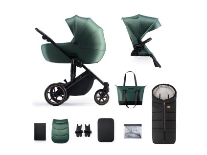 KINDERKRAFT Kočík kombinovaný 2v1 Prime 2 Green + Fusak 3v1 Jibot Ink Black (Varianta KINDERKRAFT Kočík kombinovaný 2v1 Prime 2 Green + Fusak 3v1 Jibot Ink Black)