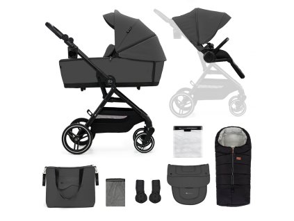 KINDERKRAFT SELECT Kočík kombinovaný Yoxi 2v1 Moonlight Grey + Fusak 3v1 Jibot Horizontal Ink Black (Varianta KINDERKRAFT SELECT Kočík kombinovaný Yoxi 2v1 Moonlight Grey + Fusak 3v1 Jibot Horizontal Ink Black)