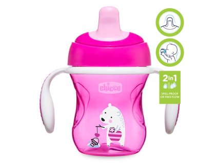 CHICCO Hrnček Training s držadlami 200 ml ružový 6m+ (Varianta CHICCO Hrnček Training s držadlami 200 ml ružový 6m+)