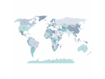 mapa swiata polityczna niebieska naklejka. naklejka dla dzieci. dekoracje pokoju