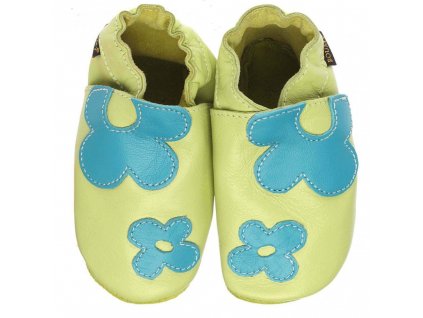 BOUMY APPLIQUE Flower Power Lime kožené capáčky (19/M)