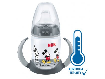 NUK FC Láhev na učení Disney MICKEY 150ml s kontrolou teploty, SI pítko - ŠEDÁ