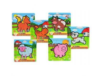 13108 teddies mini puzzle drevene 9 dilku moje prvni zviratka pro nejmensi 15x15cm 6 druhu 12m