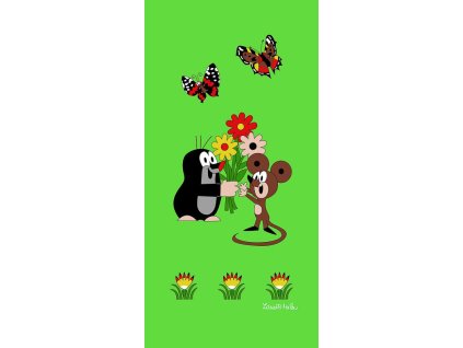 13114 matejovsky osuska 100 bavlna 75 x 150cm krtek a myska zelena