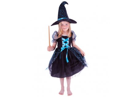 RAPPA karnevalový kostým čarodějnice AGÁTA (M) 6-8 let,116-128 cm hvězdička modrý E-OBAL