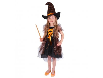 RAPPA karnevalový kostým čarodějnice (M) 6-8 let,116-128 cm hvězdička zlatý E-OBAL