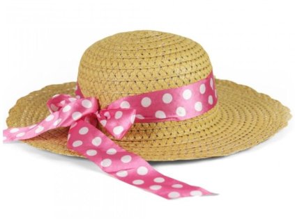 detsky slameny klobouk s ruzovou stuzkou