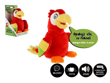 00120017 papousek jarousek opakujici vety plys 16cm na baterie se zvukem