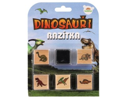 dino razitka drevena 5 1 s poduskou dinosauri 3x3cm na karte
