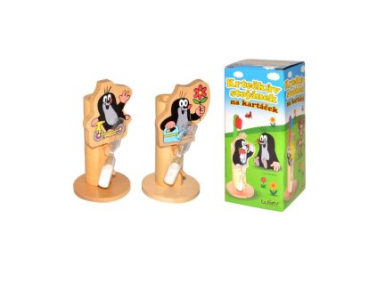 169953 1 wiky stojanek na kartacek krtek s kytkou drevo v krabicce 7x15x7cm