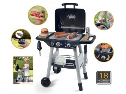 17200 smoby kuchynka barbecue grill na koleckach s 18 doplnky cerno stribrna