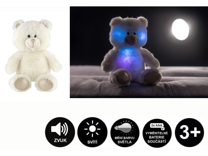 00120019 teddies snilek medved bily plys 40cm na baterie se svetlem se zvukem