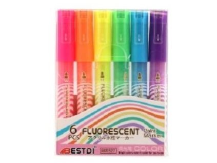 akrylove fixy fluorescentni 6ks na keramiku sklo kameny