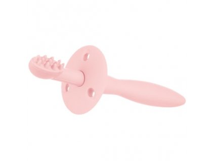 Canpol babies Silikonový zubní kartáček/kousátko se štítkem růžový