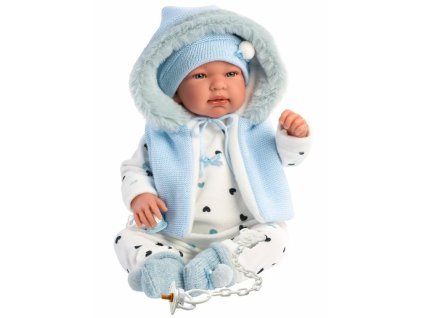 Llorens 84439 NEW BORN realistická panenka miminko se zvuky a měkkým látkovým tělem 44 cm