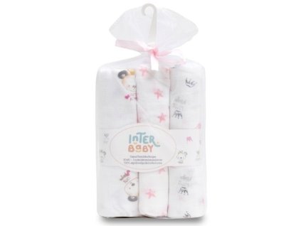 interbaby tetra plenka zviratka 3 kusy 80x80cm bilo ruzova