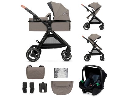 KINDERKRAFT Kočárek kombinovaný 3v1 Esme Sand Beige s autosedačkou